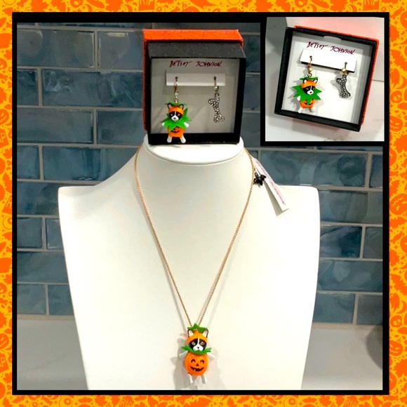 Betsey Johnson Jewelry - Betsey Johnson Halloween Jack-O-Lantern Bulldog Necklace and Earring Set NWT!